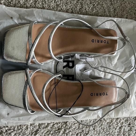 Torrid Silver Extra Wide Strappy Micro Block Heel Sandals - Picture 9 of 12